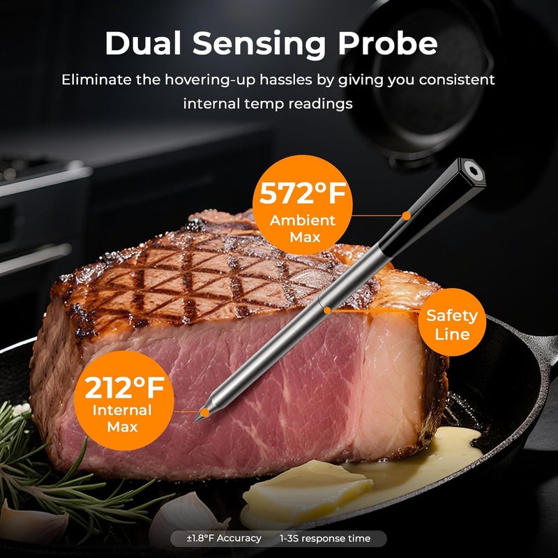 BlueSwan Wireless Meat Thermometer Digital, Food Thermometer Bluetooth 820 ft Range with APP for Grill, Smoker, Oven, Magnetic Design for BBQ, Cooking, Valentines Day Gift for Him, Gifts for Men - Image 2